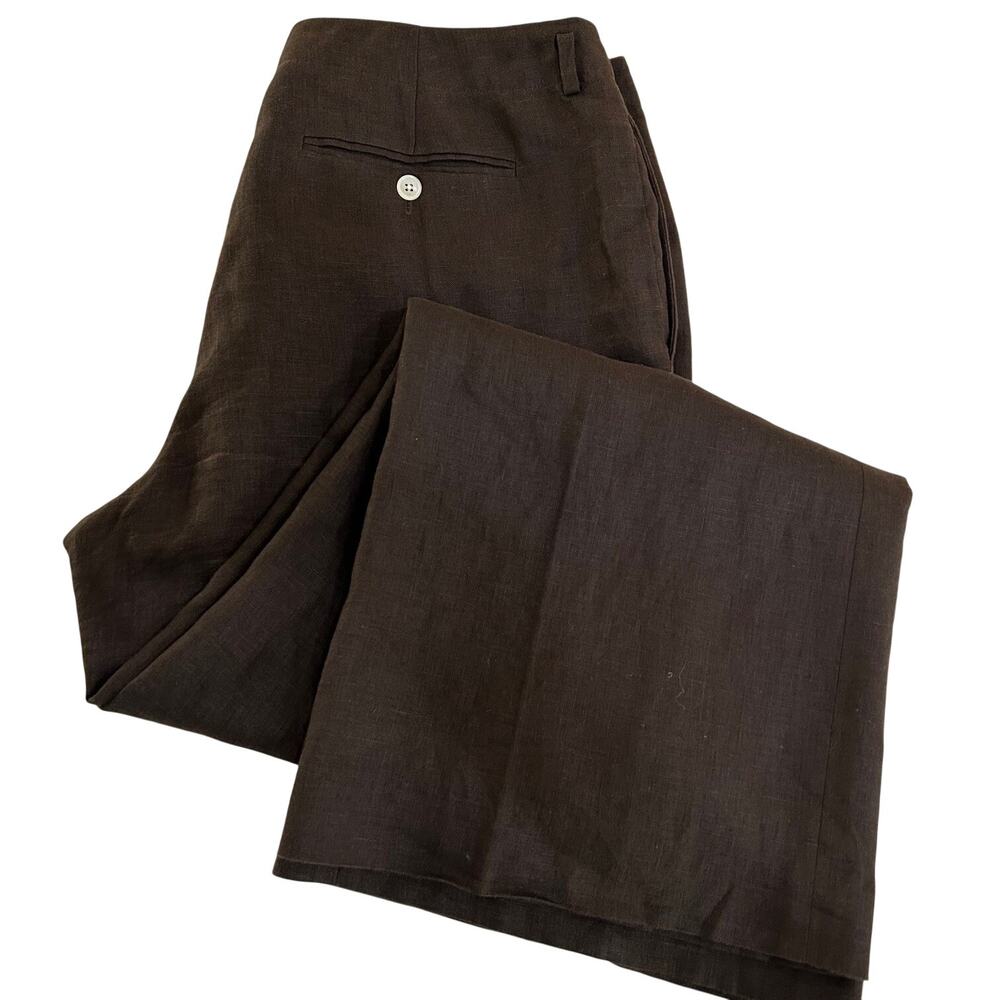 Lauren Ralph Lauren Linen Wide Leg Pants Brown Flat Front Trouser Women 12 - Picture 4 of 8